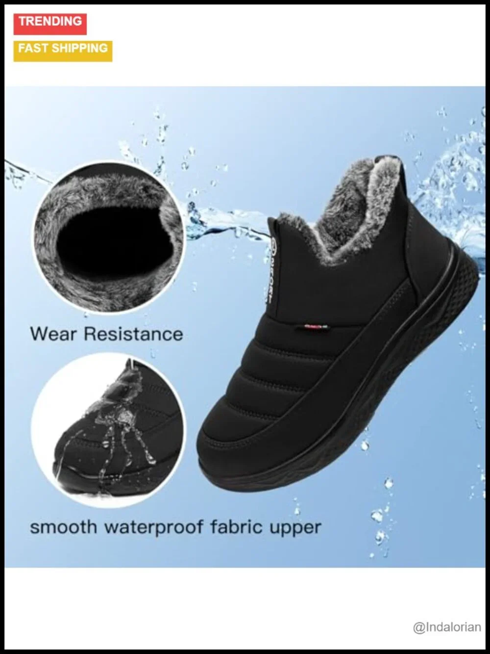 Waterproof Fur Lined Snow Boots Slip On Non Slip Comfort Walking Shoes